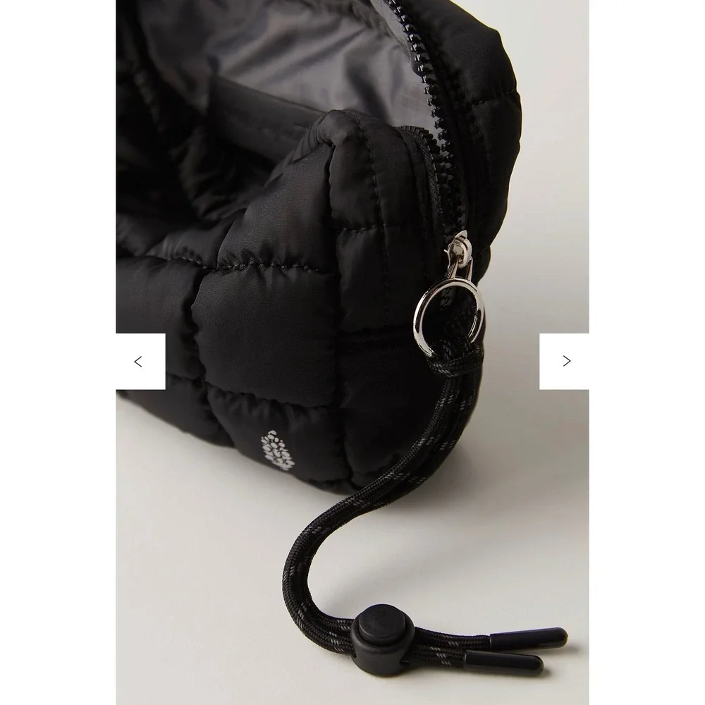 Free People FP Movement Quilted Mini Case Puffer Pouch Black Nylon Wristlet NWOT